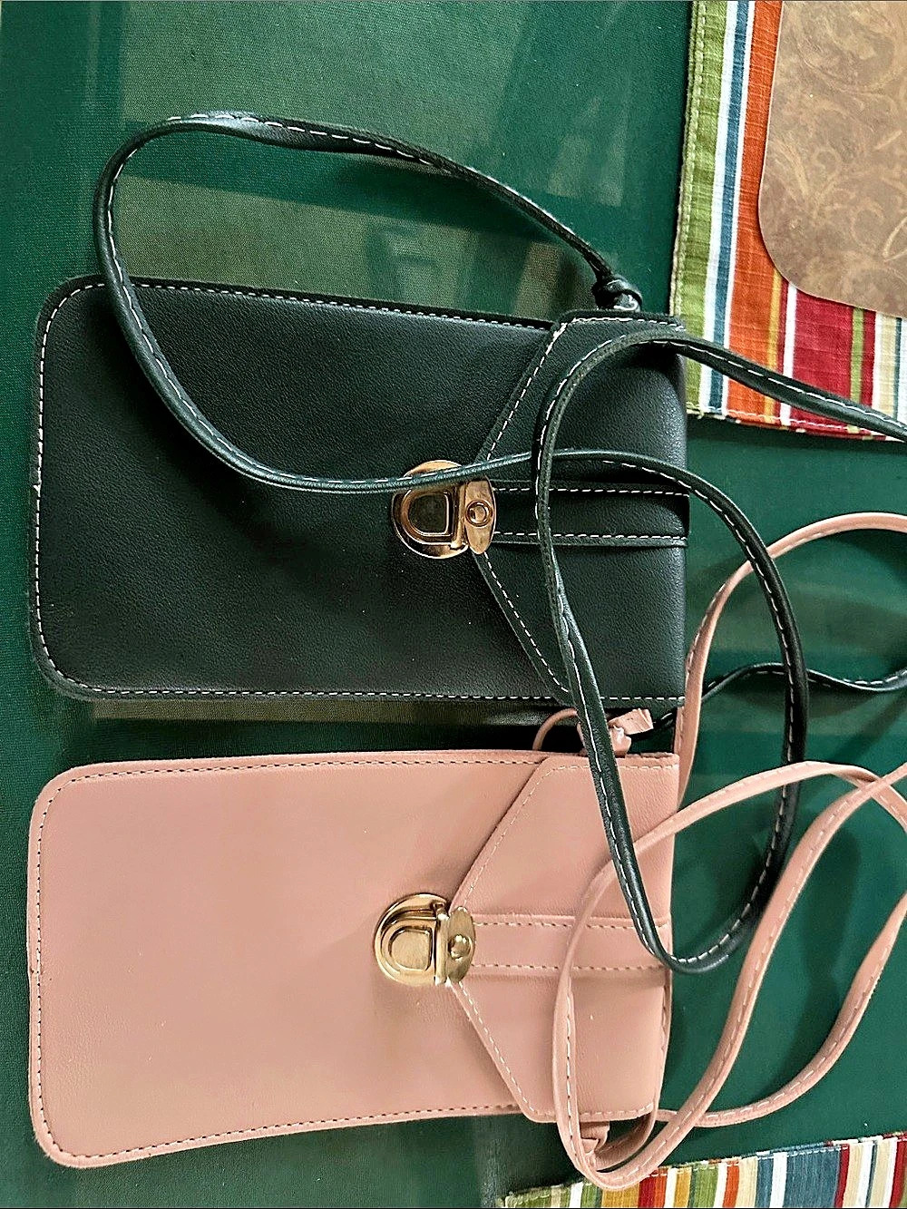 2 Crossbody Cellphone Bags in Green & Pink